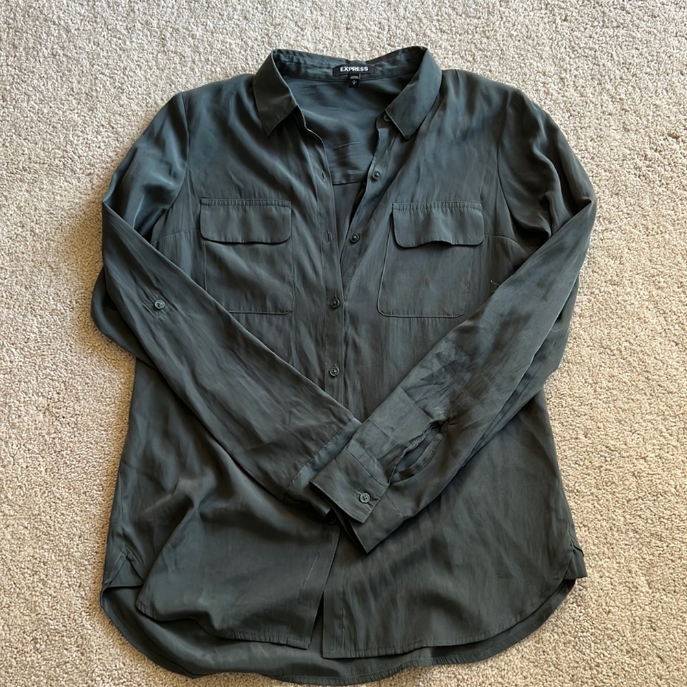 Express Small Dark Teal Button Up Top